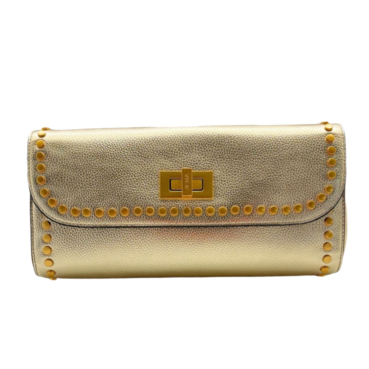 JENA Metallic Gold Slim Studded Clutch Bag