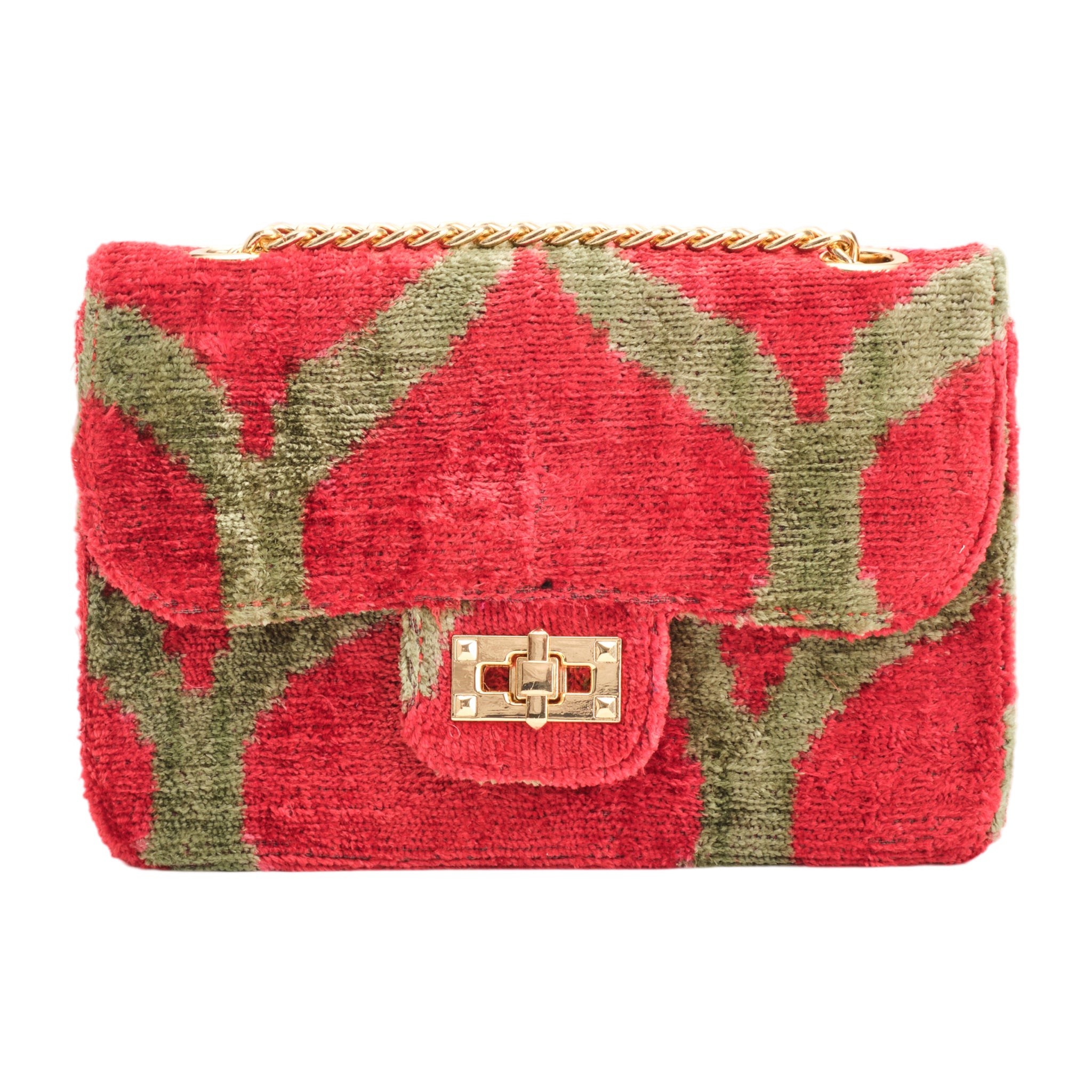 Tomato Red & Gold Velvet Silk Sling Bag