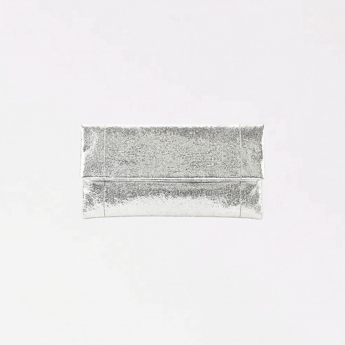 Foldover Silver Mettalic Clutch