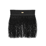 Raffia Foldover Clutch with Tassel - Black