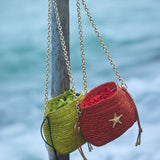 Raffia Bucket Bag - Lime green