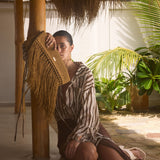Raffia Foldover Clutch with Tassel - Natural
