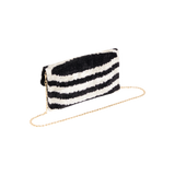 Velvet Silk Fold Over Clutch -  Black & White