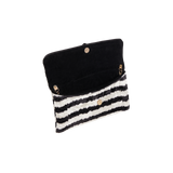 Velvet Silk Fold Over Clutch -  Black & White