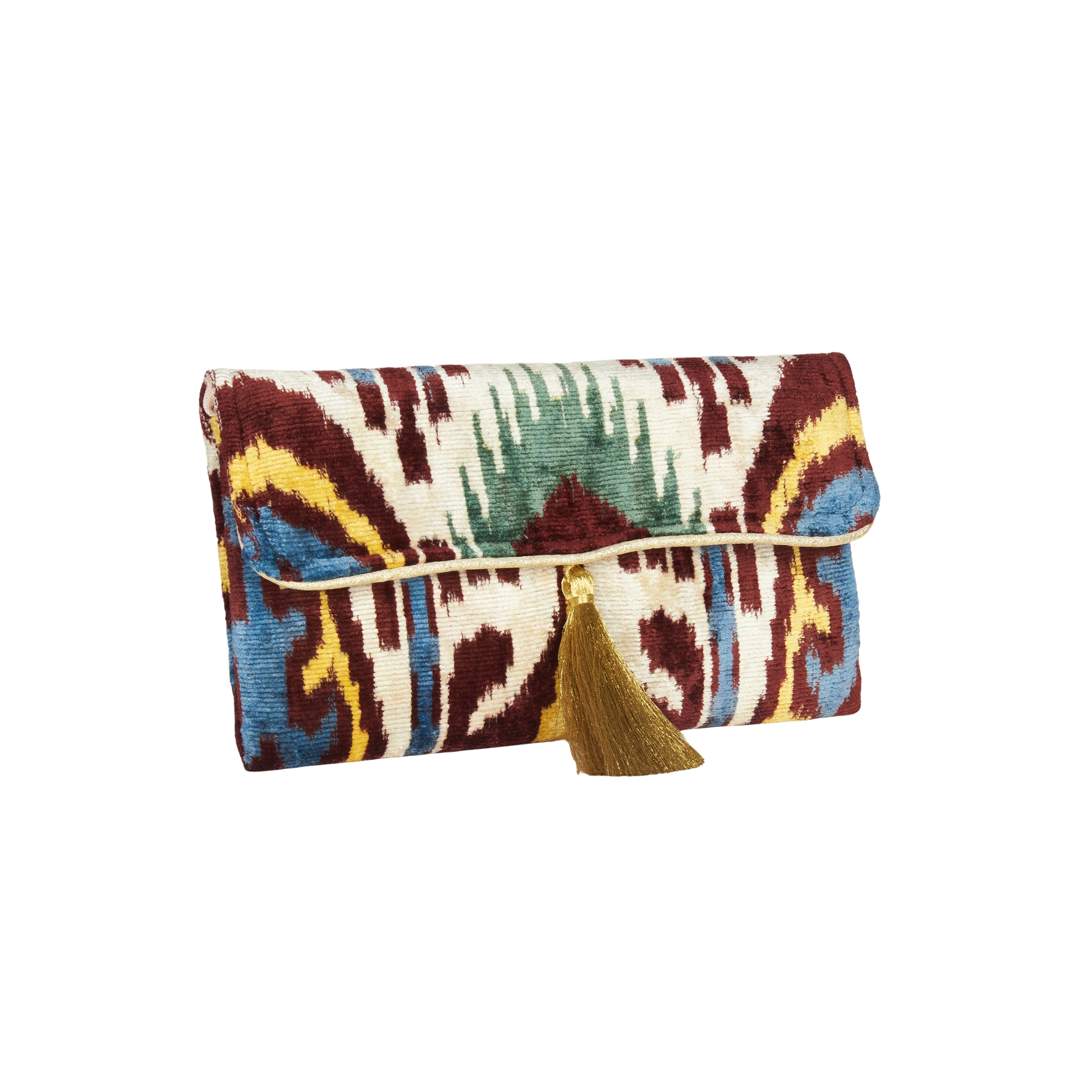 Velvet Silk Fold Over Clutch - Burgundy & Yellow