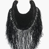 Raffia Hobo with Tassel - Black