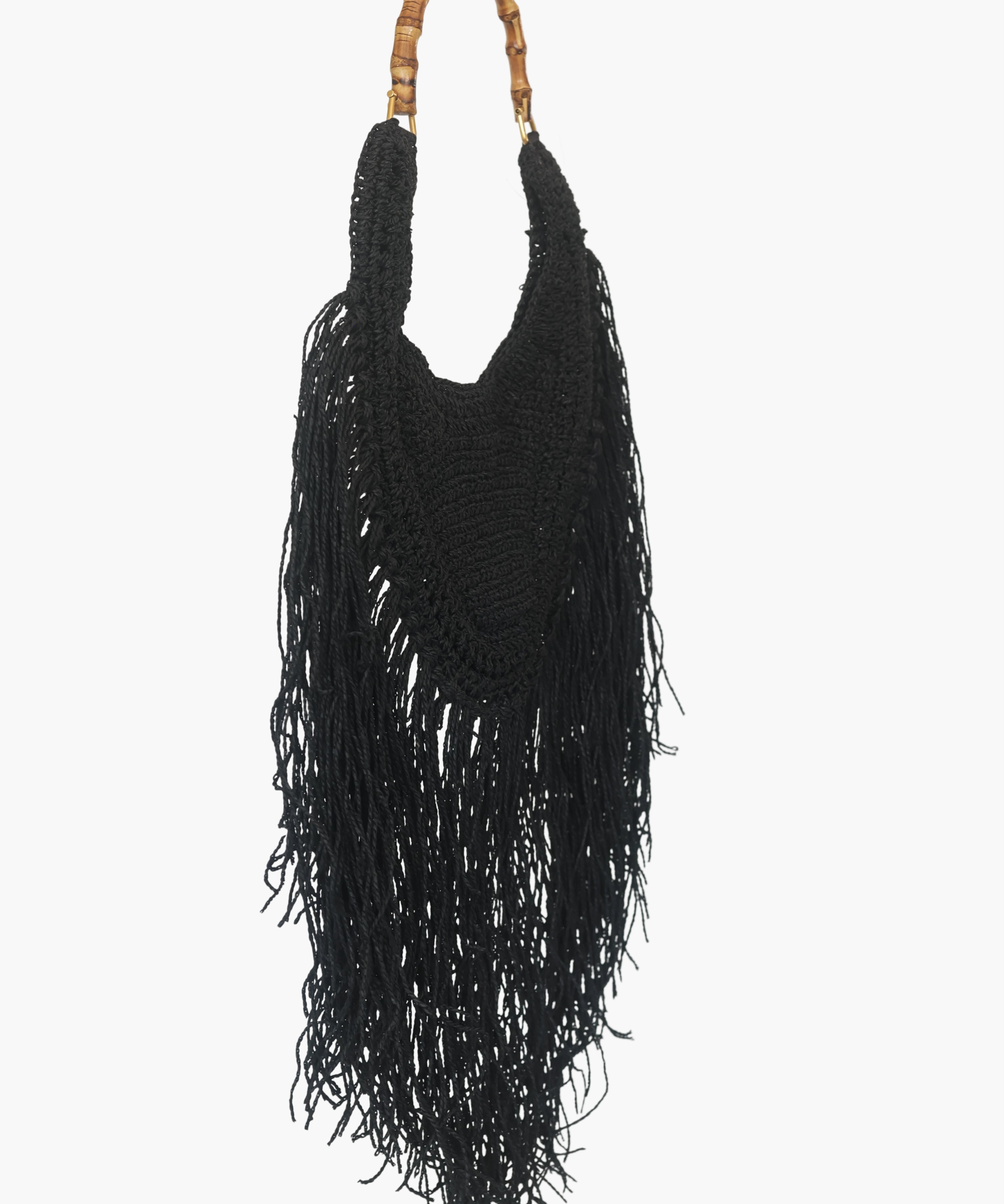 Raffia Hobo with Tassel - Black