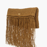 Raffia Foldover Clutch with Tassel - Natural
