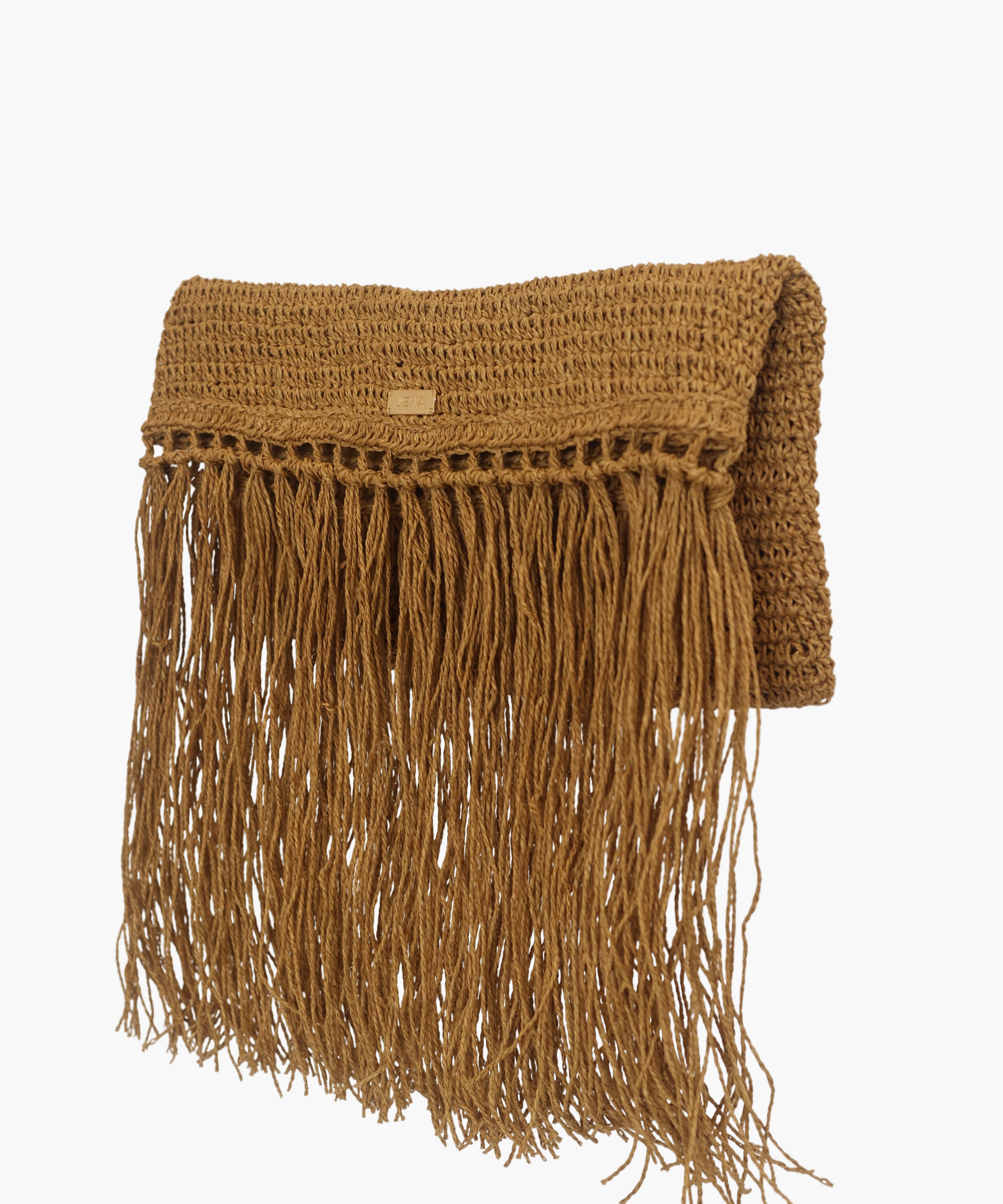 Raffia Foldover Clutch with Tassel - Natural