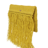 Raffia Foldover Clutch with Tassel - Lime Green