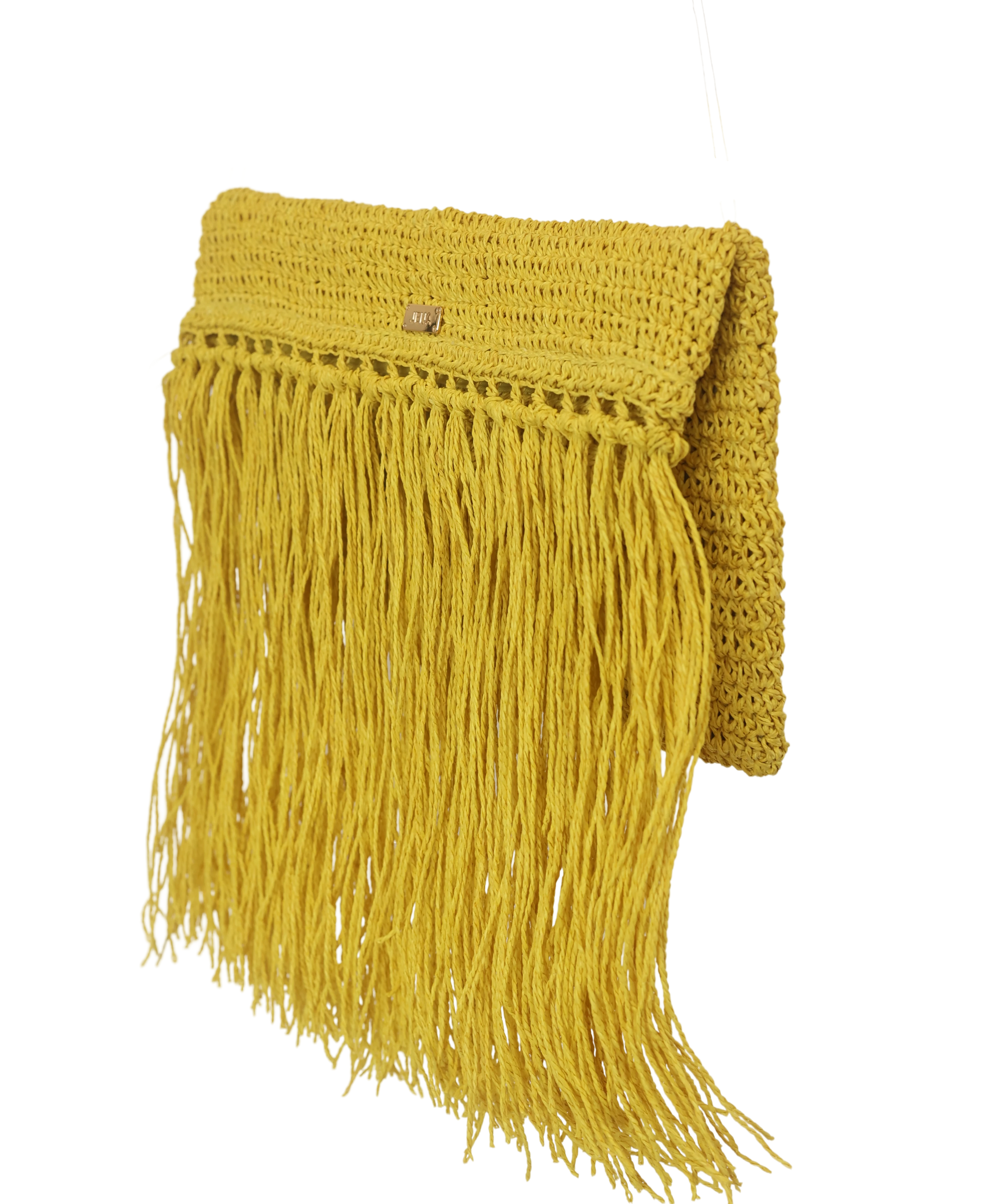 Raffia Foldover Clutch with Tassel - Lime Green