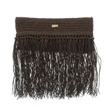 Raffia Foldover Clutch with Tassel - Coffee Brown
