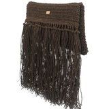 Raffia Foldover Clutch with Tassel - Coffee Brown