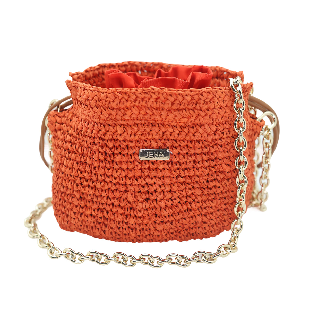 Raffia Bucket Bag - Burnt Orange