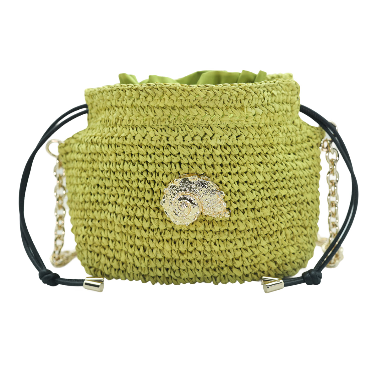 Raffia Bucket Bag - Lime green