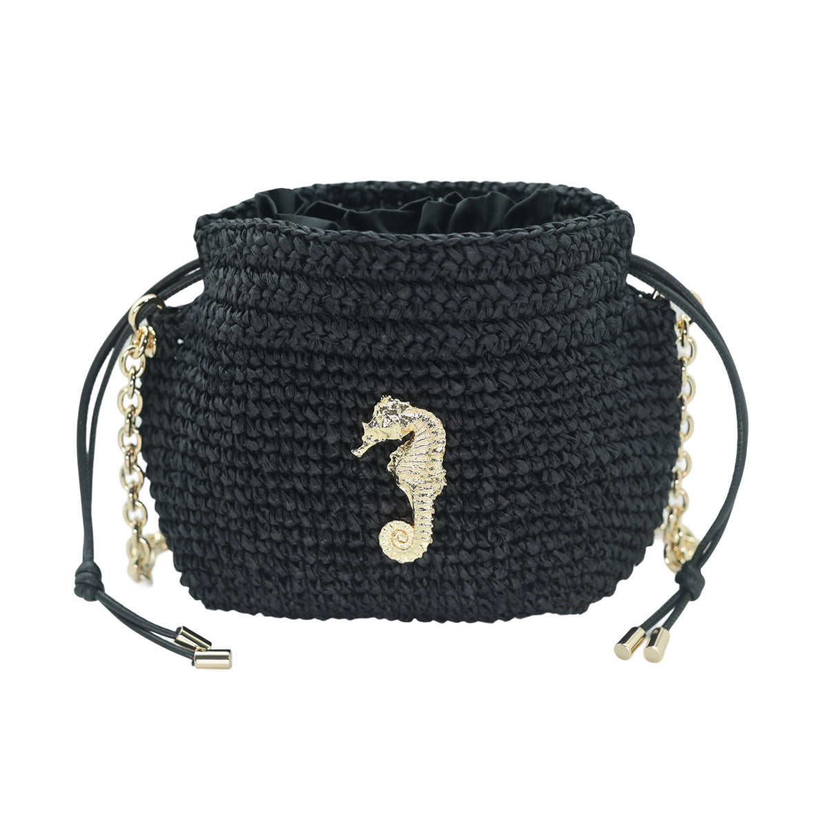 Raffia Bucket Bag - Black