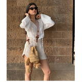 Raffia Bucket with Tassels - Ivory