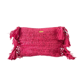 Raffia Clutch with Side Tassels - Hot Pink