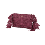 Raffia Clutch with Side Tassels - Purple