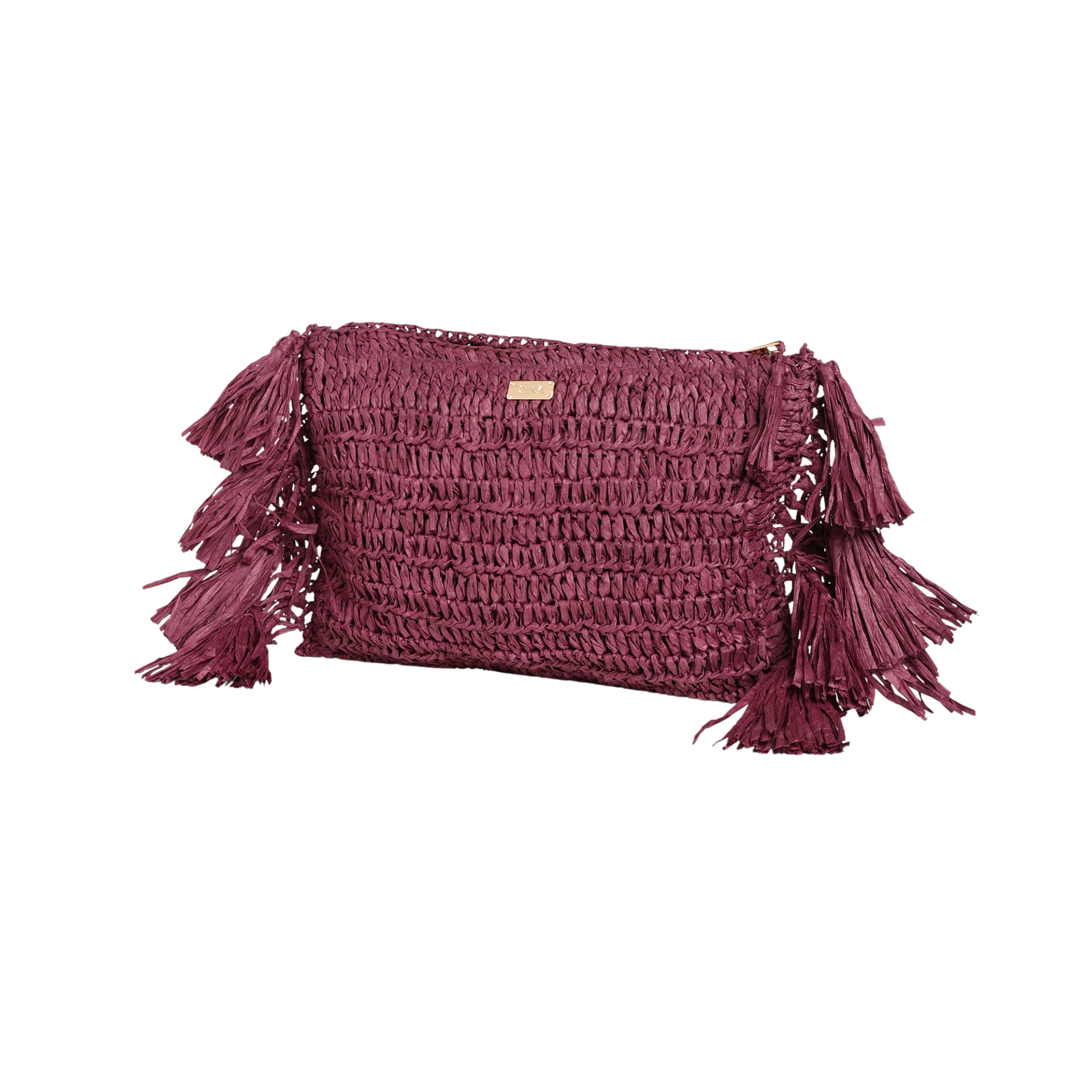 Raffia Clutch with Side Tassels - Purple