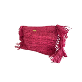 Raffia Clutch with Side Tassels - Hot Pink