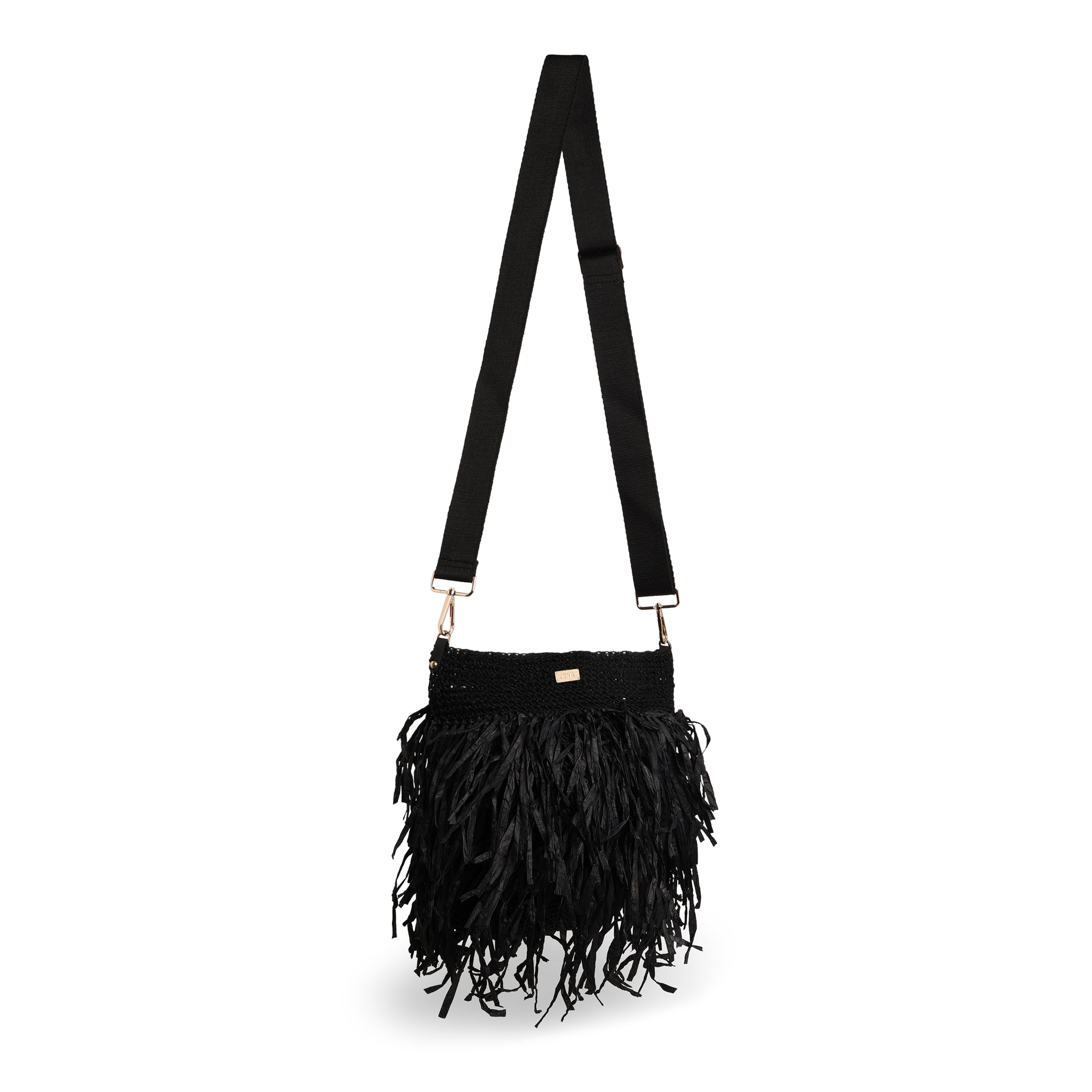 Raffia Fringed Bucket - Black