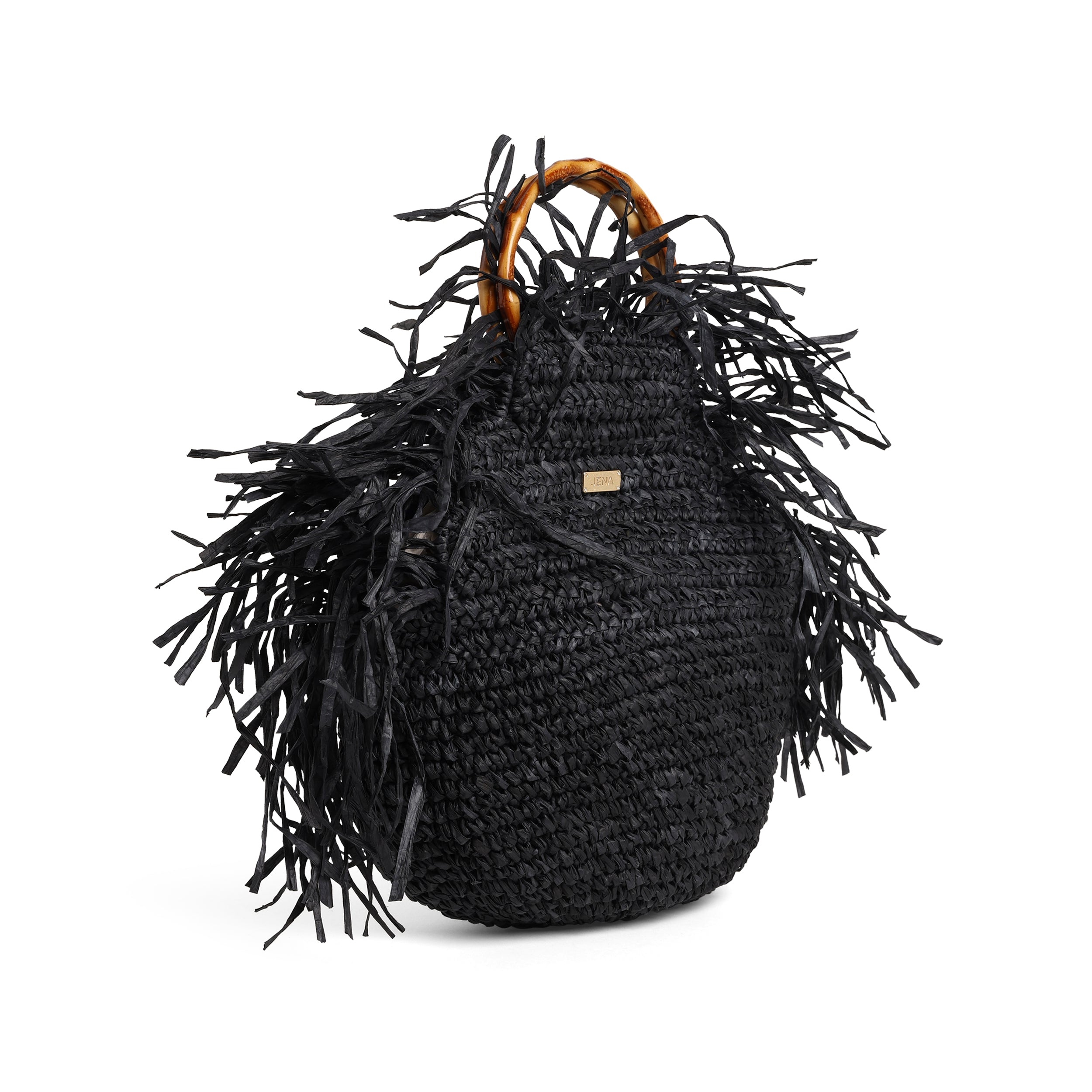 Raffia Bag with Bamboo handle - Black