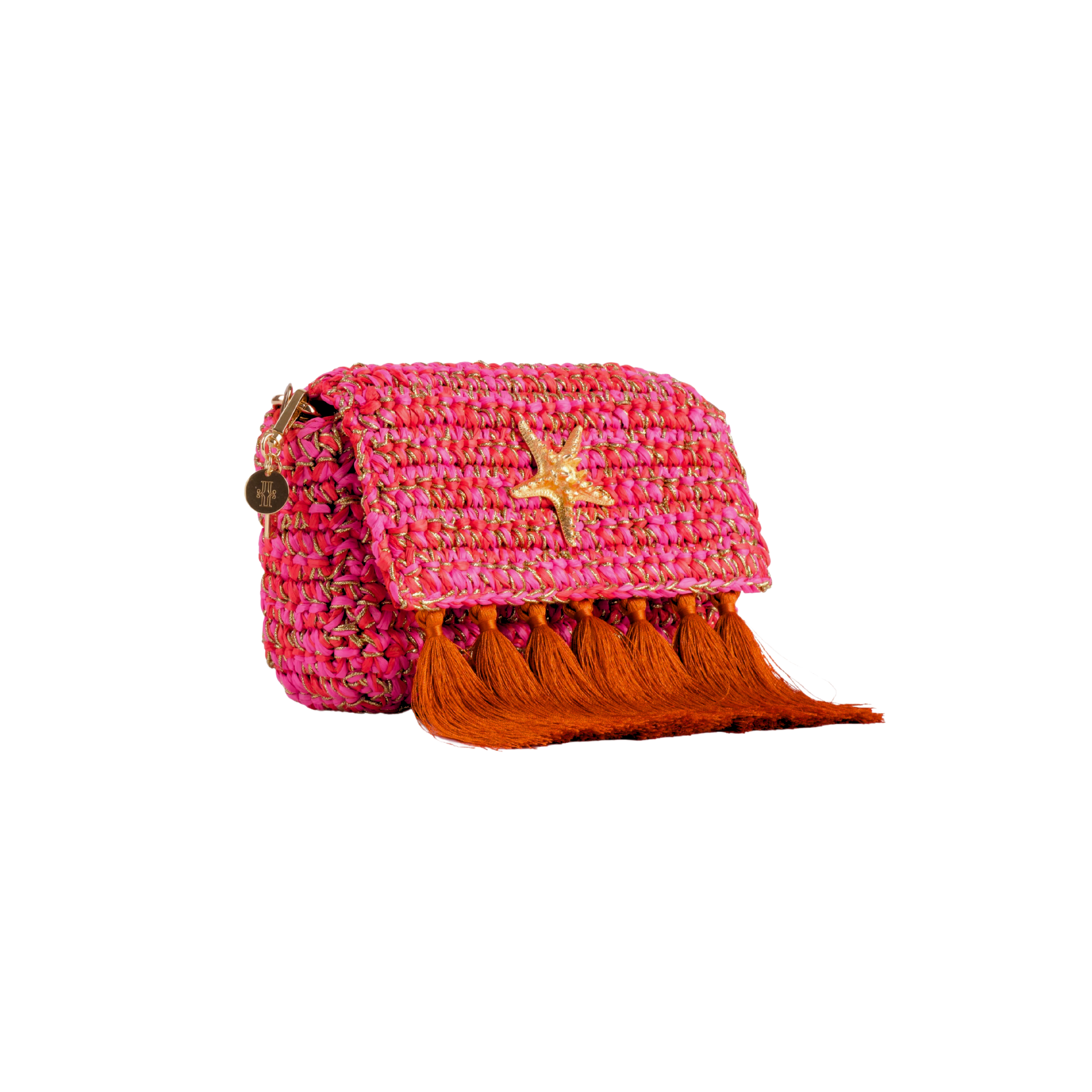 3 Weave Raffia Crossbody - Pink & Orange