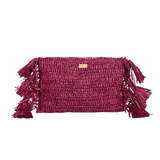 Raffia Clutch with Side Tassels - Purple