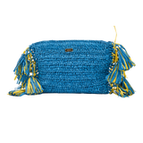 Raffia Clutch with Side Tassels - Electric Blue & Yellow