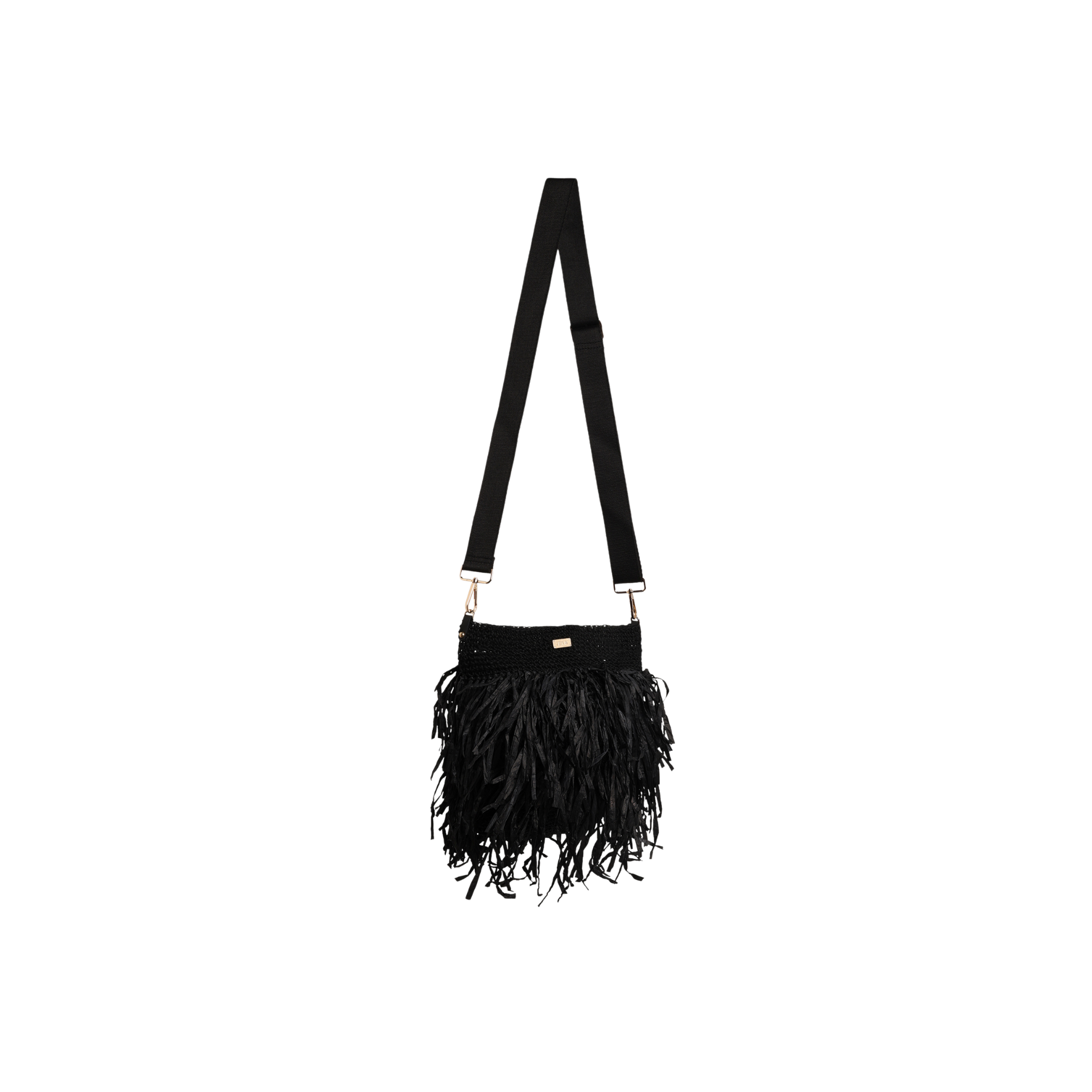 Raffia Fringed Bucket - Black
