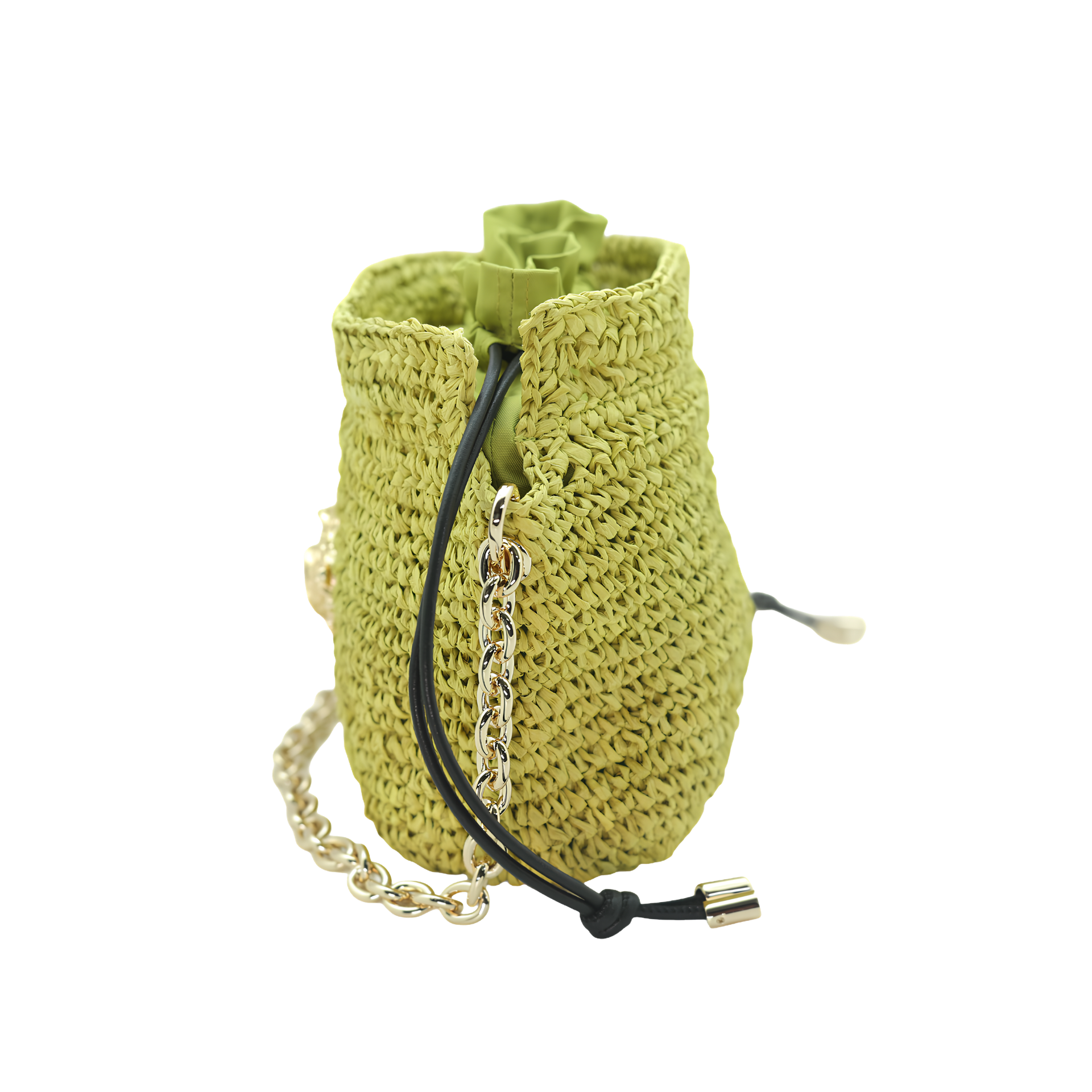 Raffia Bucket Bag - Lime green