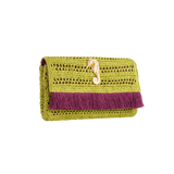 Raffia Clutch with gold sea horse - Lime green