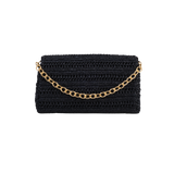 Raffia Clutch with gold sea horse - Black