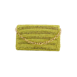 Raffia Clutch with gold sea horse - Lime green