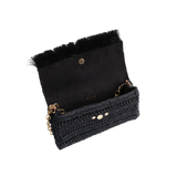Raffia Clutch with gold sea horse - Black