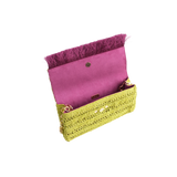 Raffia Clutch with gold sea horse - Lime green