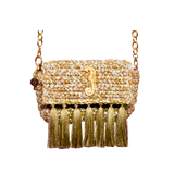 3 Weave Raffia Crossbody - Beige & Gold