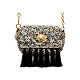 3 Weave Raffia Crossbody - Black & Gold
