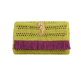 Raffia Clutch with gold sea horse - Lime green
