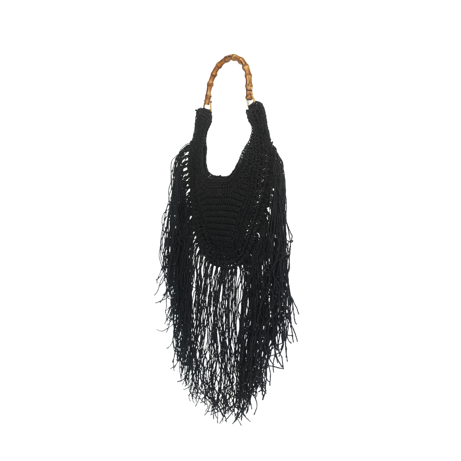 Raffia Hobo with Tassel - Black