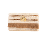 Raffia Clutch with gold sea shell - off white