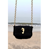 Raffia Crossbody with gold seahorse - Black