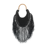 Raffia Hobo with Tassel - Black
