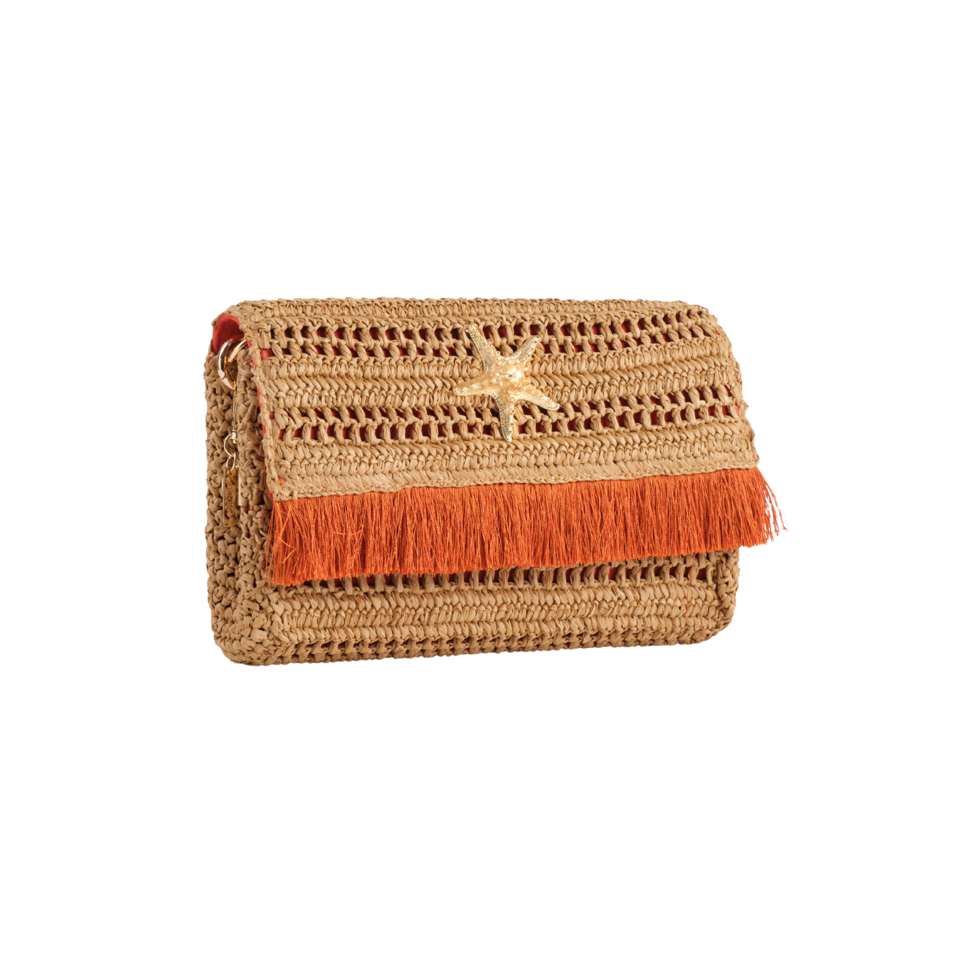 Raffia Clutch with gold star fish - Natural
