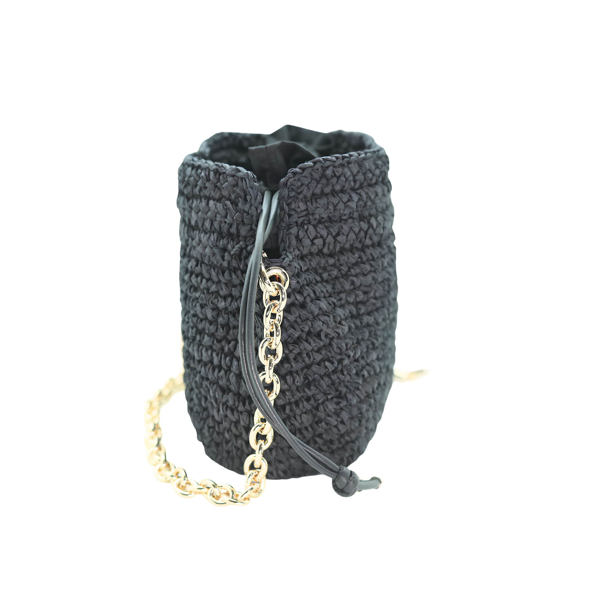 Raffia Bucket Bag - Black