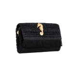 Raffia Clutch with gold sea horse - Black