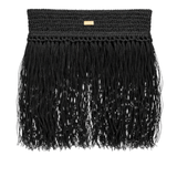 Raffia Foldover Clutch with Tassel - Black