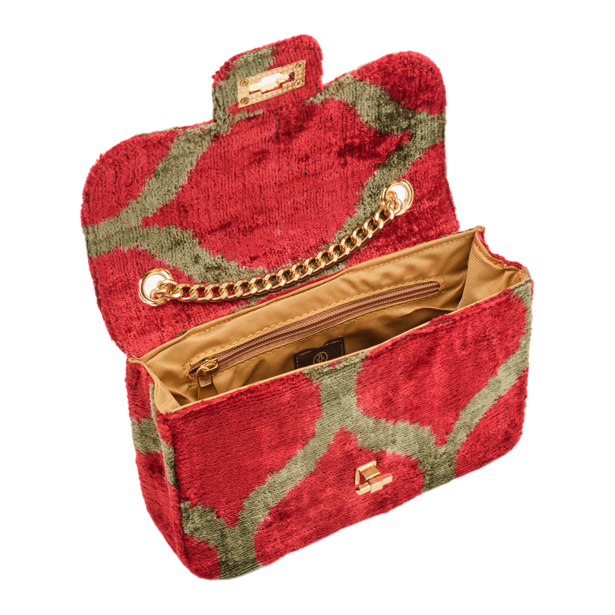 Tomato Red & Gold Velvet Silk Sling Bag